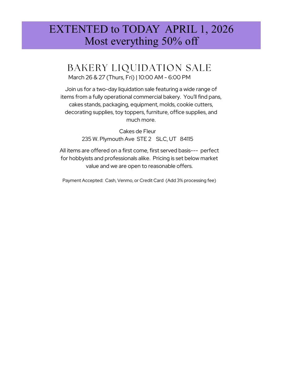 Liquidation -- Last Day   50% off most everything