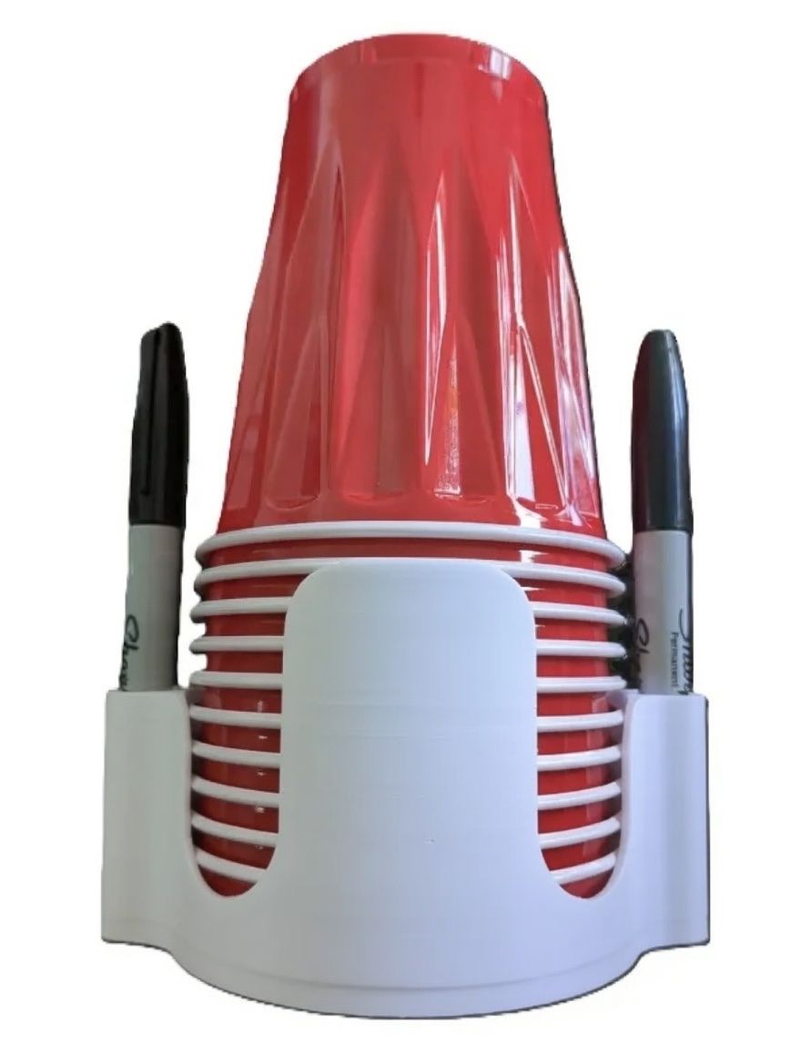 Party Cup & Marker Holder Dispenser - White or Blue 3D Printed Organizer for Solo Cups