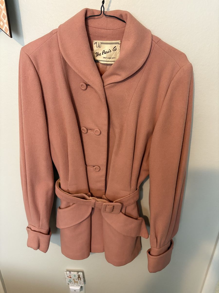 Vintage 1950s Terry-Kane Original for City Country Burbidge Hall Pink Wool Blend Belted Jacket