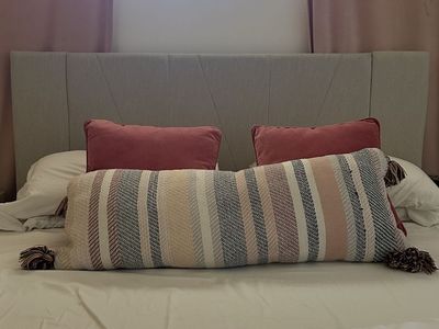 Upholstered queen platform bed frame and mattress