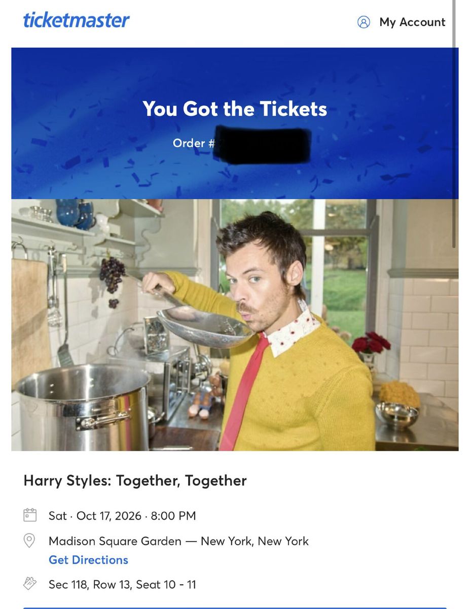 Two Harry Styles: Together, Together Tickets - NYC tickets OCT 17, 2026 Saturday