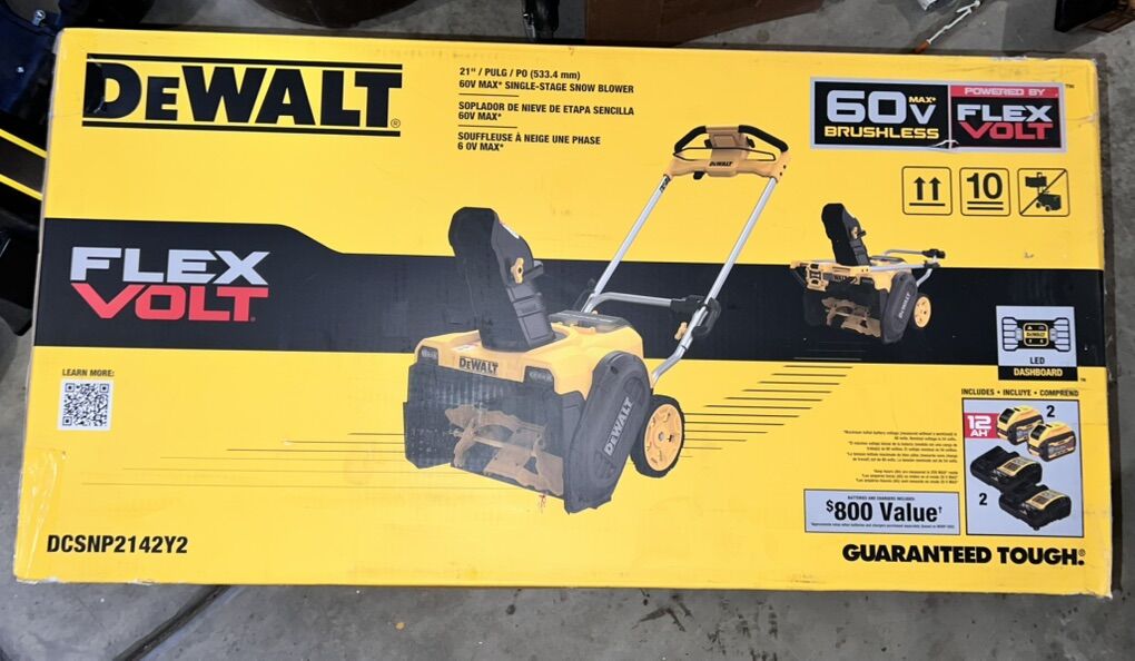 DEWALT 60V MAX Battery Snow Blower Cordless