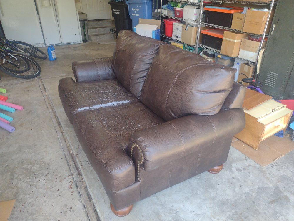 Brown Faux Leather Loveseat Couch with Nailhead Trim