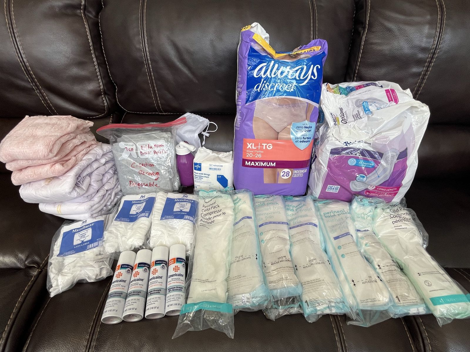 Huge Lot Always Discreet XL Perineal, Underwear, Pads, Cold Packs, Sprays for C-Section/Postpartum Frieda mom disposable