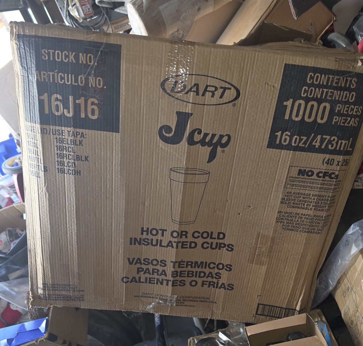 Dart J Cup 16 oz Insulated Foam Cups - Hot or Cold - Bulk Case of 1000