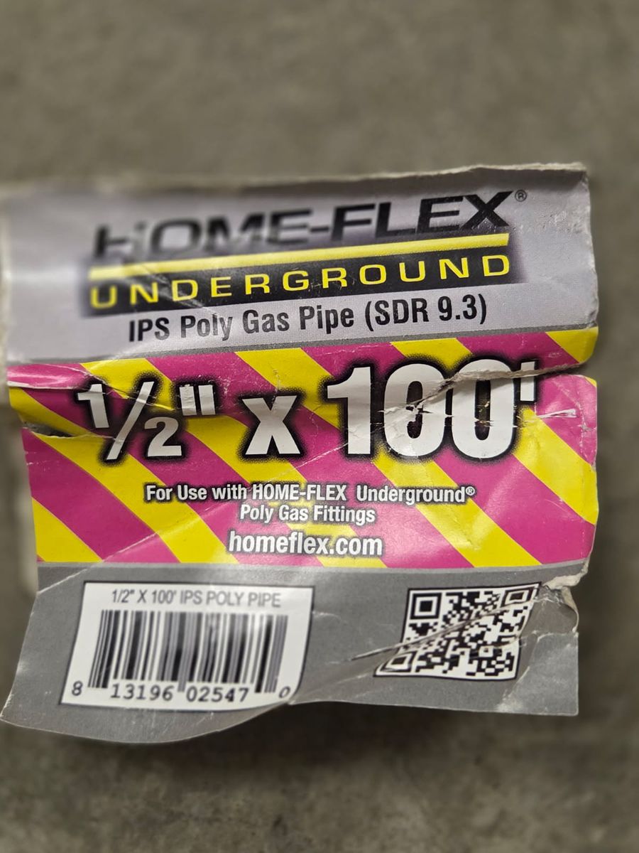 60' of 1/2" IPS Poly Gas Pipe