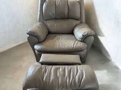 Gray Leather Recliner Armchair with Footrest