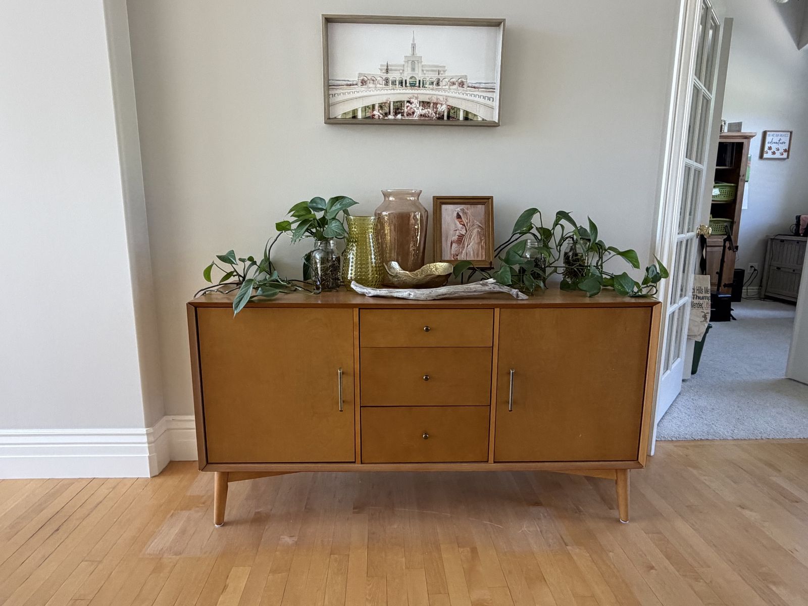 Mid-Century Modern Wood Sideboard Buffet Cabinet with Drawers and Storage