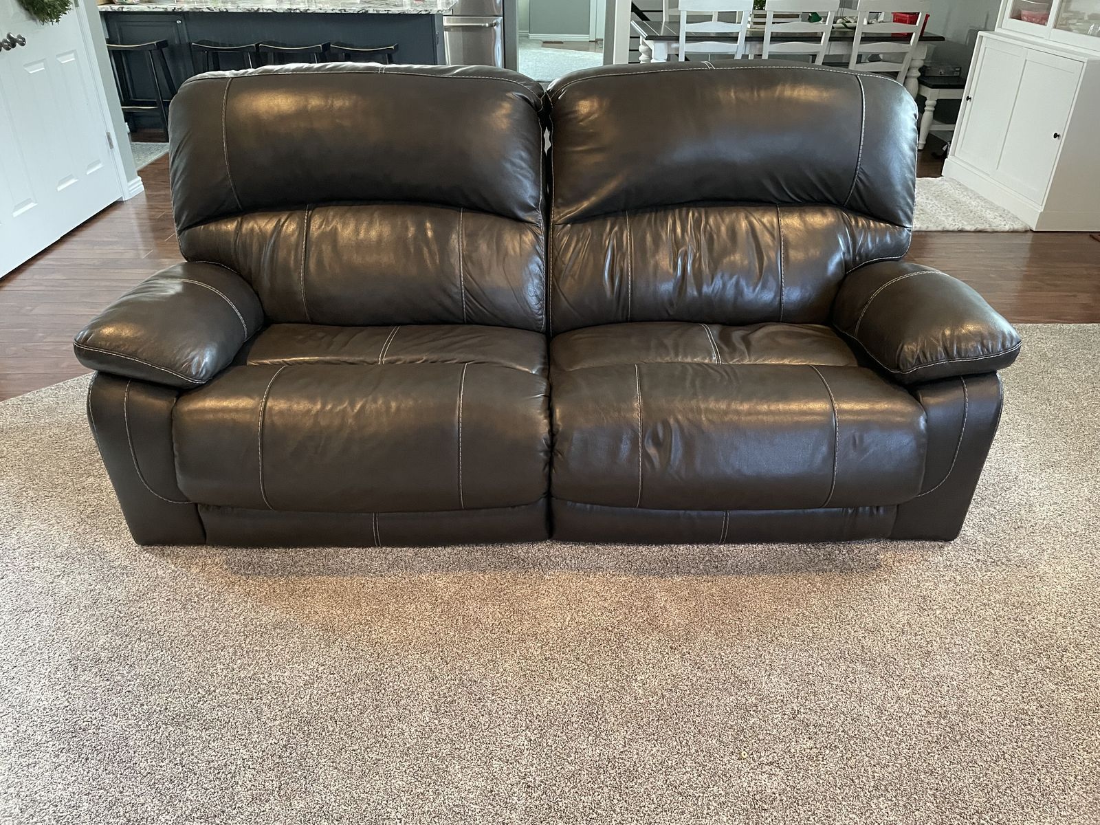 Dual Power Leather Reclining Leather Sofa - Gray - Adjustable Headrest and Recliner