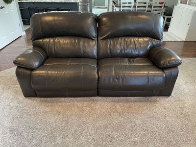 Dual Power Leather Reclining Leather Sofa - Gray - Adjustable Headrest and Recliner