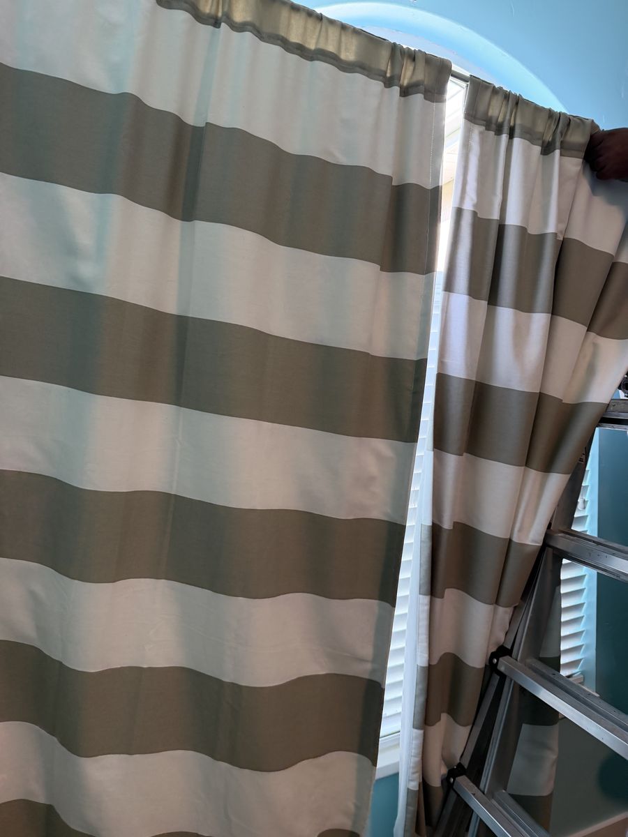 Grey and White Wide Striped Window Curtains Pair