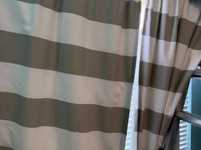 Grey and White Wide Striped Window Curtains Pair