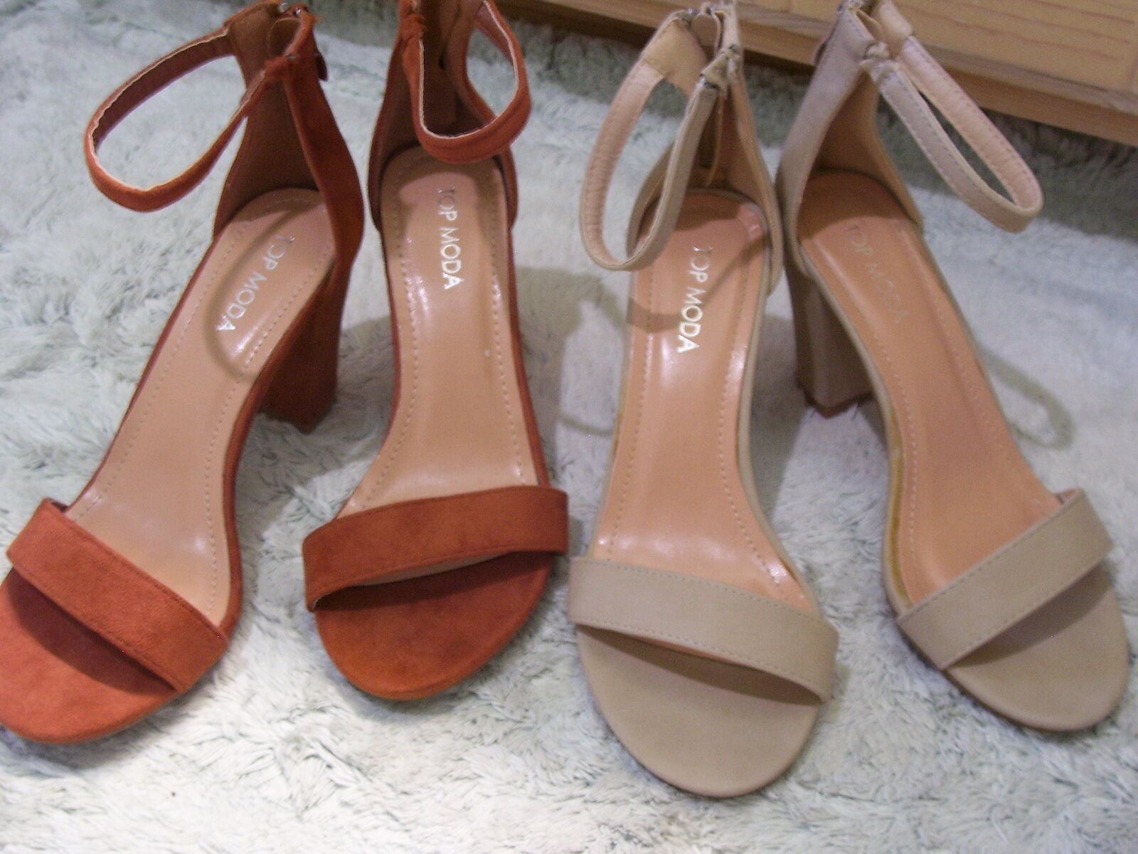 Strappy Sandals Size 7 Rust are New. Nude are Excellent 2-pairs Heels Shoes