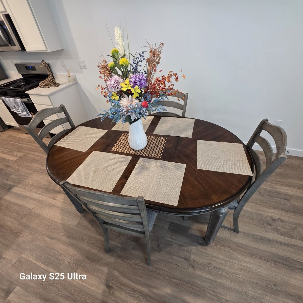 Oval Dining Table with Leaf and 4 Chairs - Wood Finish, Seats 4-6