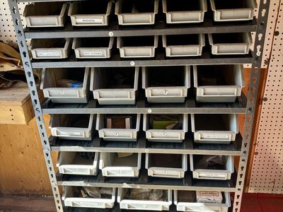 Multi-Tier Metal Storage Rack with Plastic Bins - Perfect for Garages or Shops - Must pick up Mon 8/31 to get this Amazing Deal!