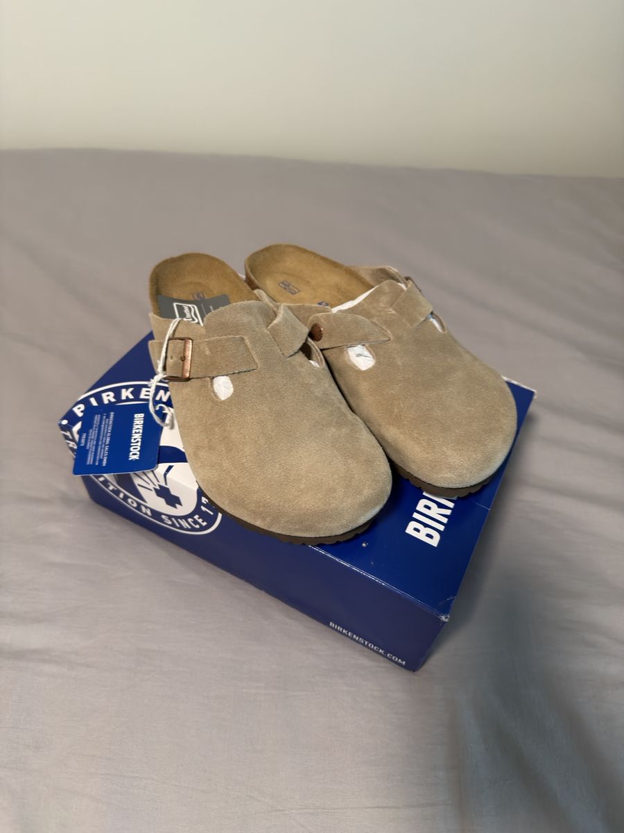 Birkenstock Boston Taupe Suede Soft Footbed Clogs Sandals Size 42 Regular NEW