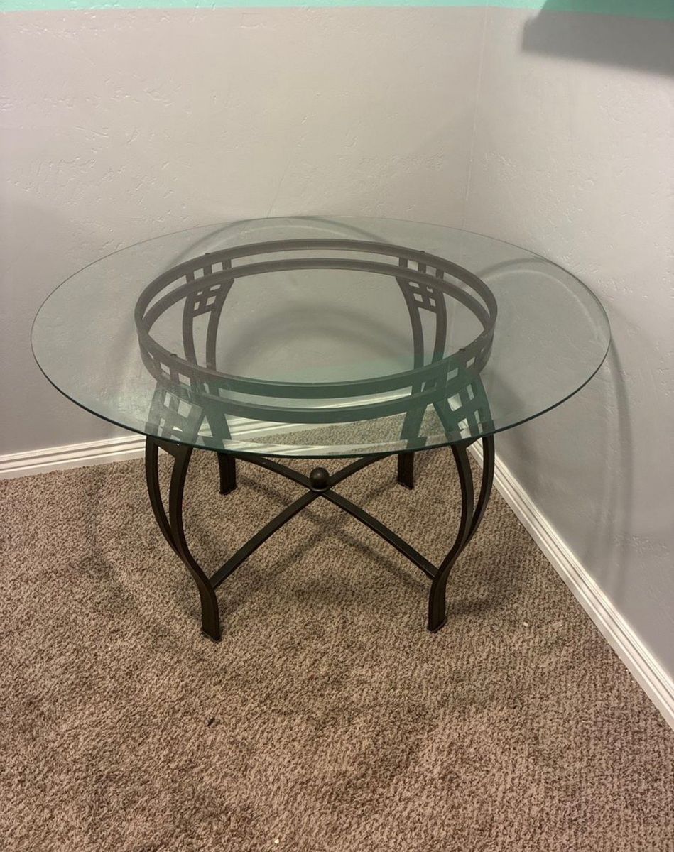 Round Glass Top Side Table with Metal Frame