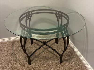 Round Glass Top Side Table with Metal Frame