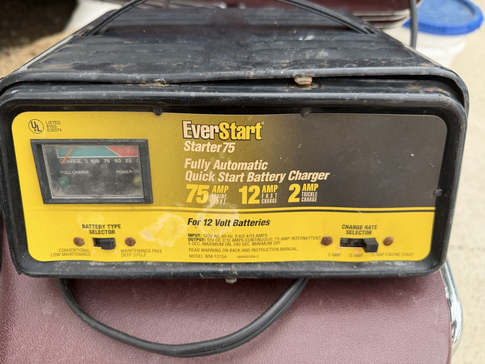 EverStart Starter 75 Fully Automatic Quick Start Battery Charger Model WM-1275A