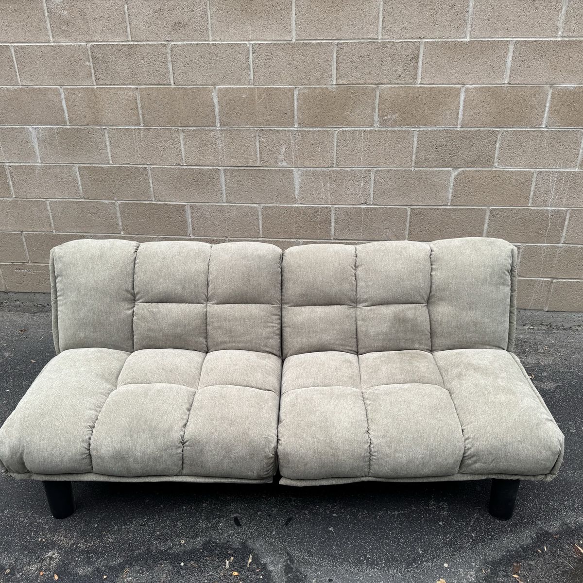 Convertible Tufted Futon Sofa Bed in Beige Microfiber