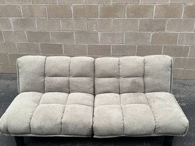 Convertible Tufted Futon Sofa Bed in Beige Microfiber