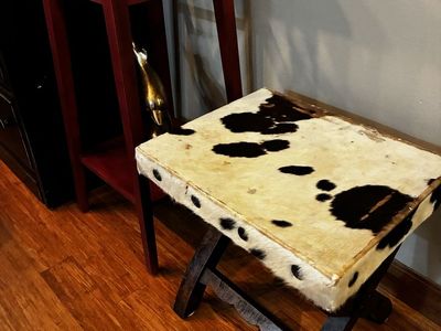 Rustic Cow Wooden X-Base Accent Stool / Ottoman