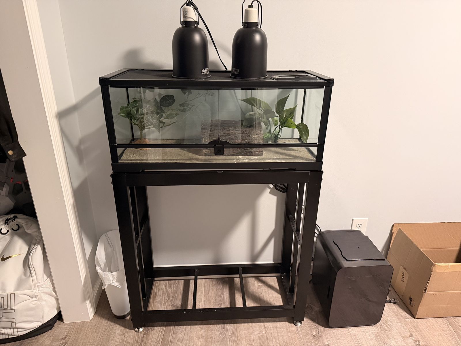 Reptile cage with accessories