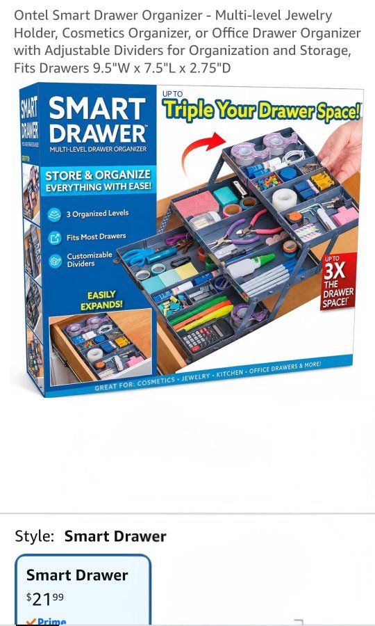 Brand new Ontel Smart Drawer Organizer Multi-Level 3-Tier Storage Tray