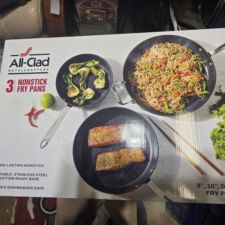 new in box all clad frying  pans
