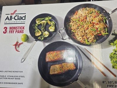 new in box all clad frying pans