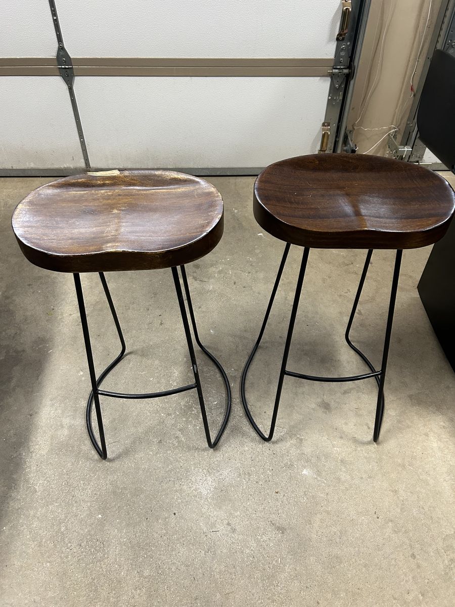 Bar Stools Set of 2, 26" Counter Height Bar Stools with Metal Leg, Rustic Backless Bar Stool