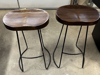 Bar Stools Set of 2, 26" Counter Height Bar Stools with Metal Leg, Rustic Backless Bar Stool