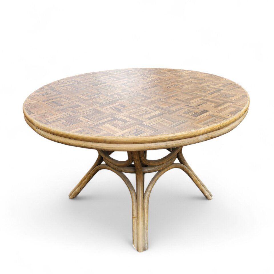 Vintage Round Dining Table Bamboo Boho