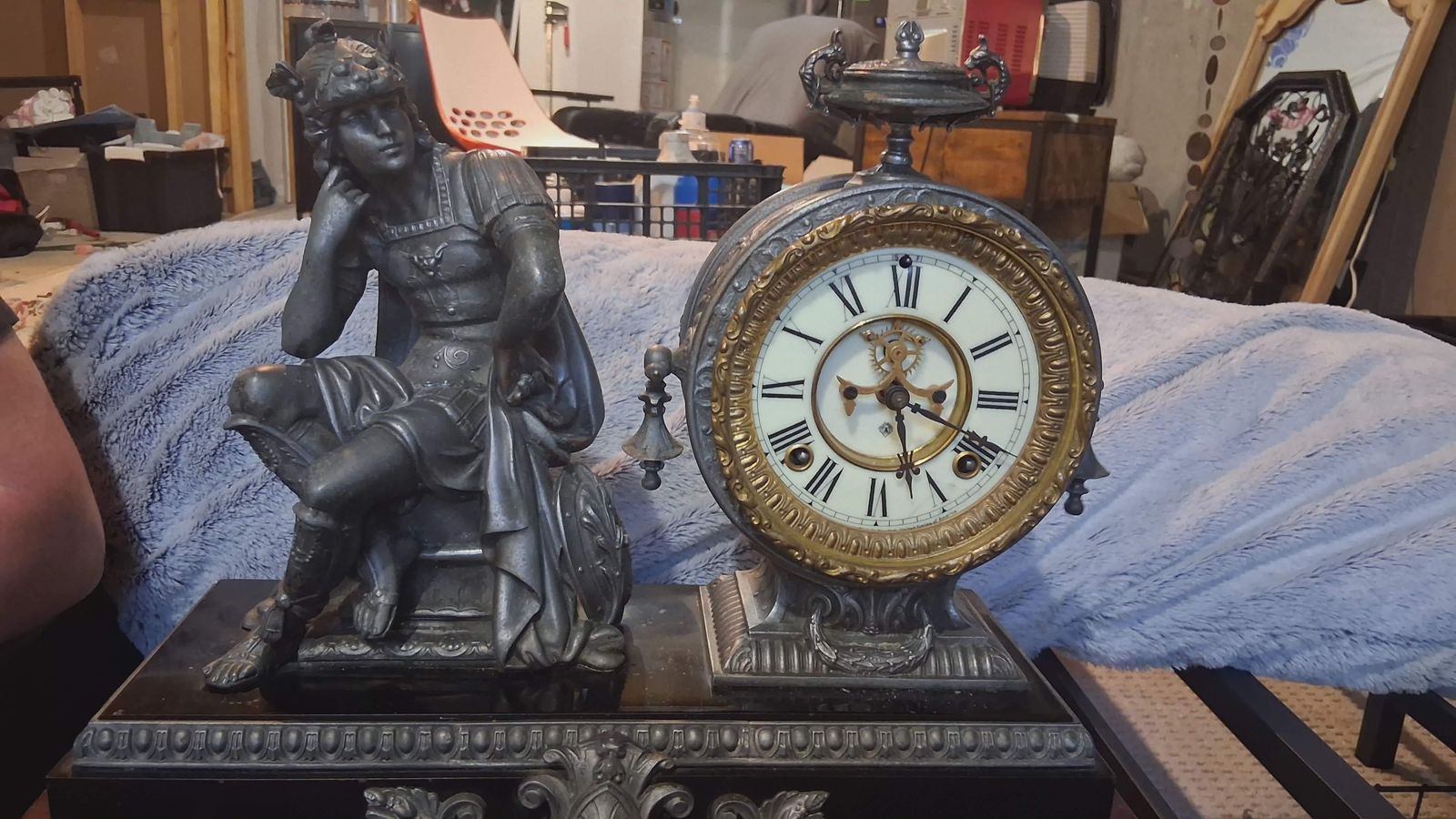 Antique Figural Mantle Clock with Roman Numerals - Vintage Ornate Design
