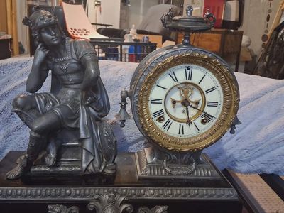 Antique Figural Mantle Clock with Roman Numerals - Vintage Ornate Design