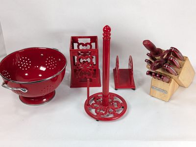 Target Home Kitchen Accessory Set & KitchenAid 12pc Knife Block Red Metal Vin...