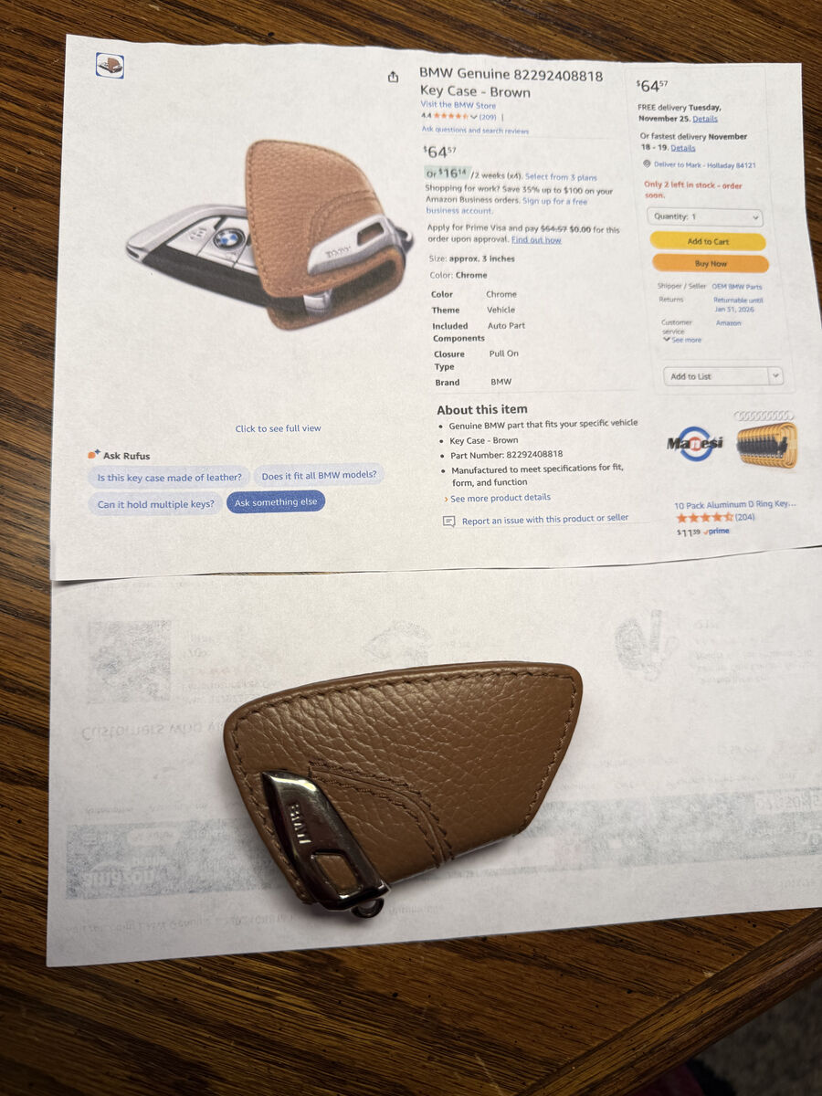 BMW OEM Key Fob Case, Brown leather, OEM Part #82292408818