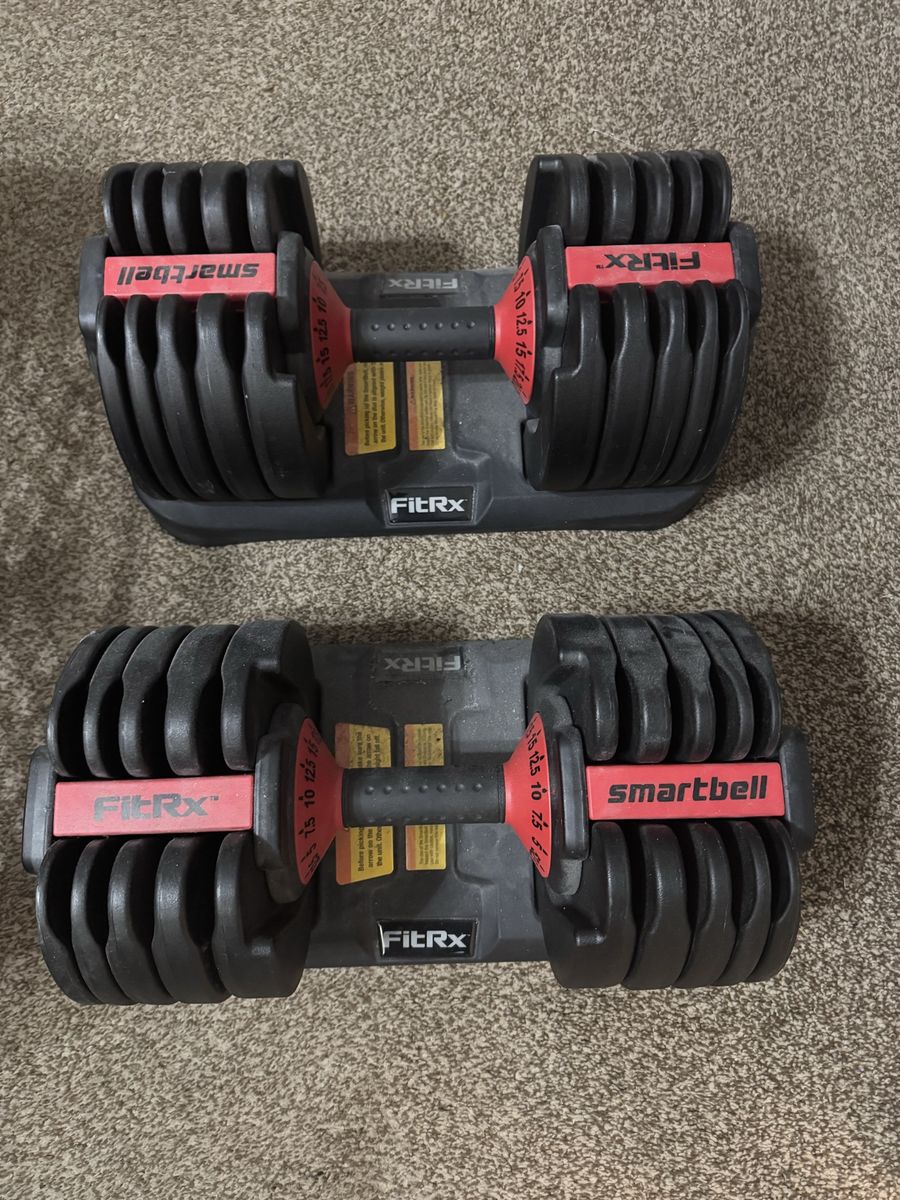 FitRx Smartbell Adjustable Dumbbells - Pair, 5-52lbs, Space-Saving Design