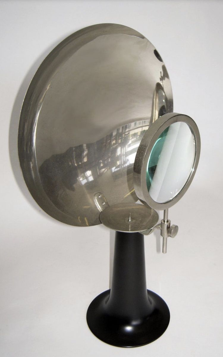 Vintage 19th C. Parabolic Magnifier Medical Lamp Magnifying Mirror with Candle Holder and Stand