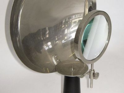 Vintage 19th C. Parabolic Magnifier Medical Lamp Magnifying Mirror with Candle Holder and Stand