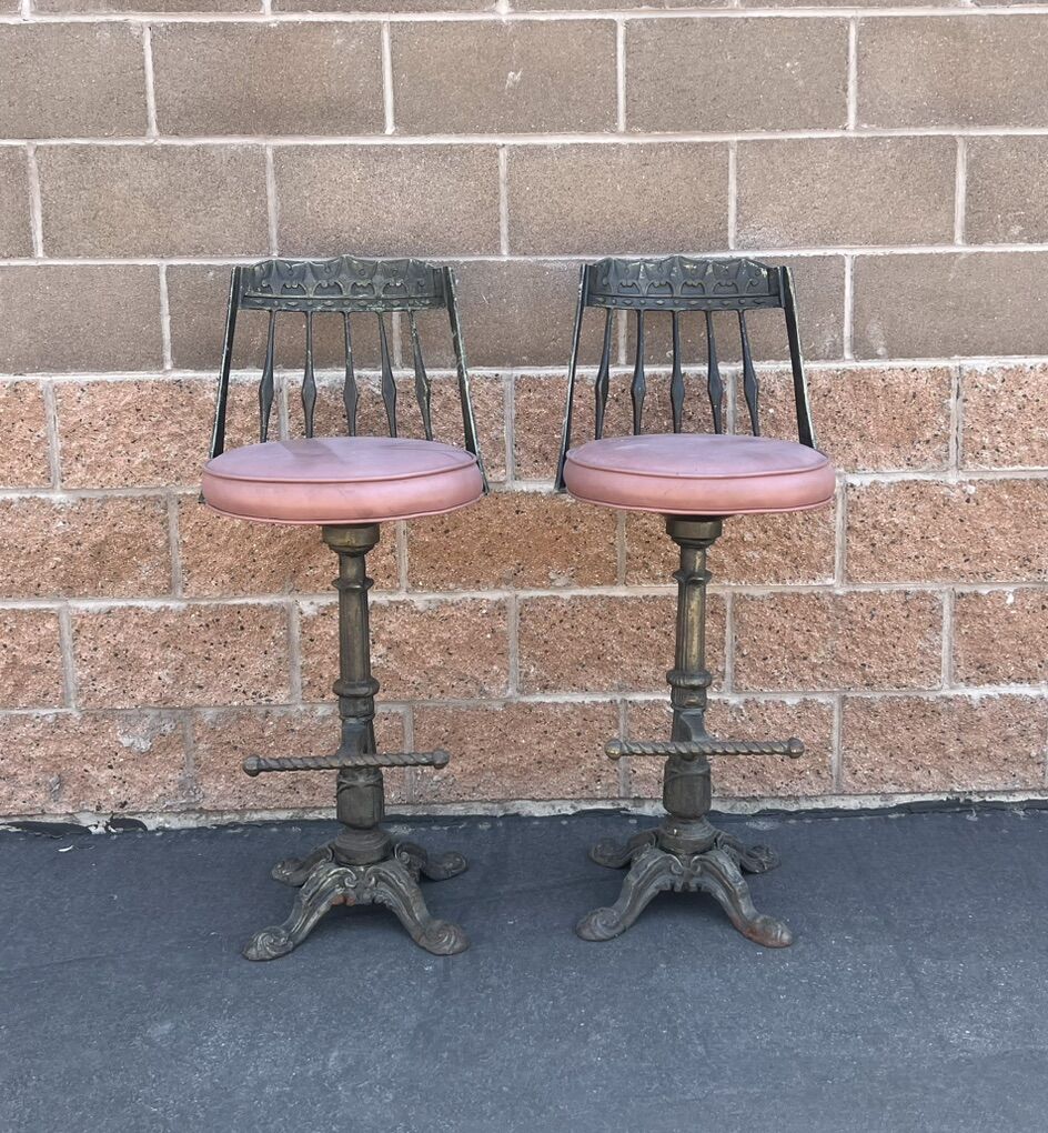 Antique Keesler Cast Swivel Barstools Foot Rest