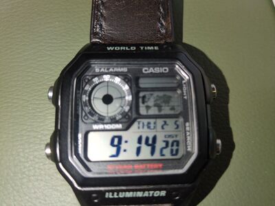 Casio AE-1200 watch with Vario oiled leather strap