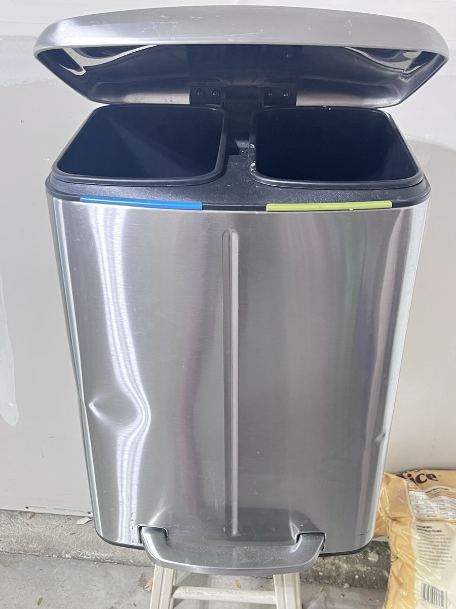 Dual Compartment Stainless Steel Trash Can with Foot Pedal - Recycle & Waste Bin