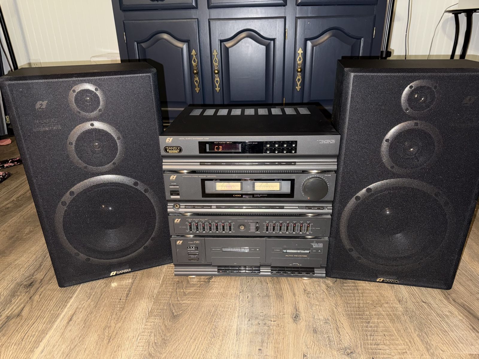 Sansui DR-E570 Cassette Receiver W S-U570 Speakers