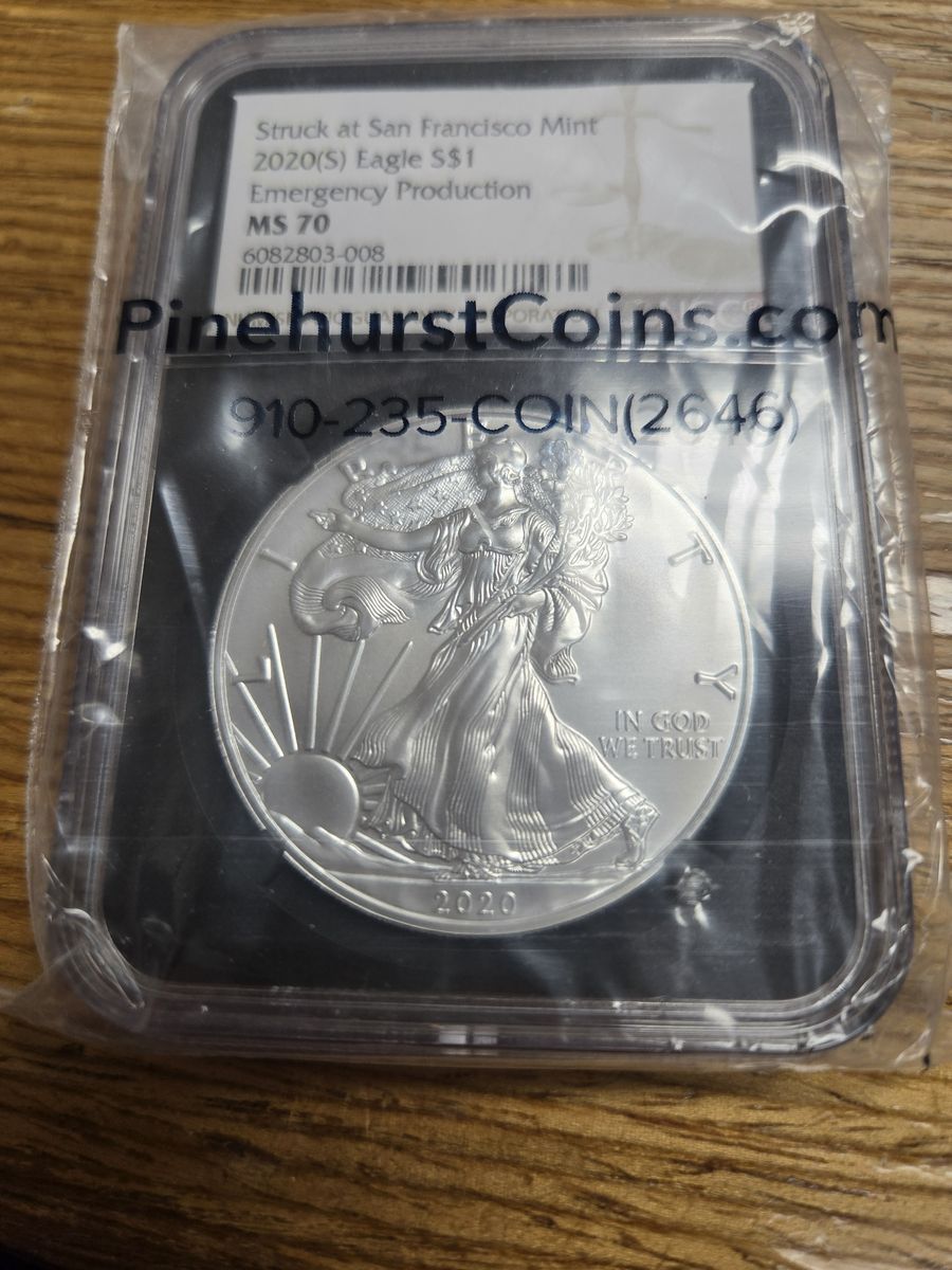 Almost Unheard of black core2020(S) American Silver Eagle Emergency Production MS 70 Coin Struck at San Francisco Mint