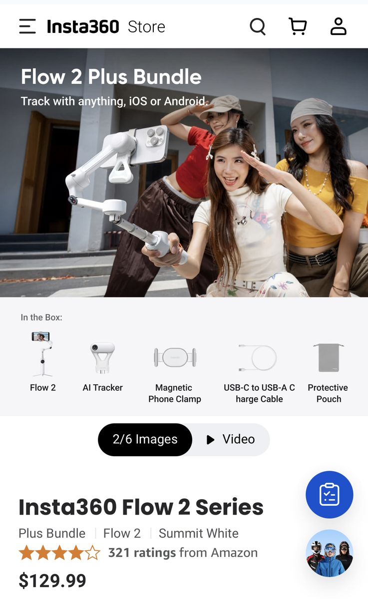 Insta360 Flow 2 Plus Bundle - AI Tracking Phone Gimbal, Summit White
