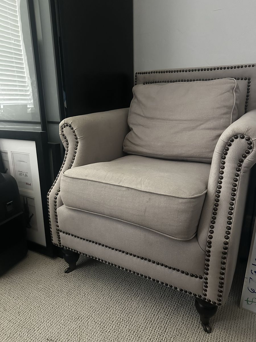 Upholstered Accent Armchair with Nailhead Trim, Beige