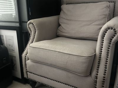 Upholstered Accent Armchair with Nailhead Trim, Beige