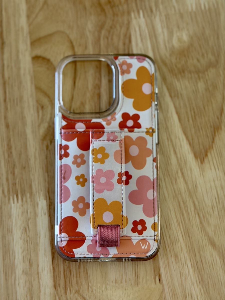 Walli iPhone 13 Pro Phone Case Retro Floral Design with Grip and Card Pocket