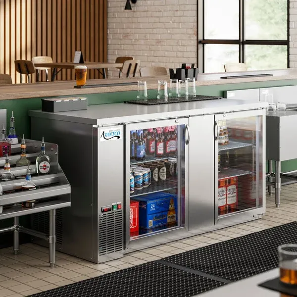 AVANTCO 69" Stainless Steel Counter Height Glass Door Back Bar Refrigerator with LED Lighting (New Other, Minor Damage Cosmetic)